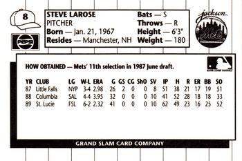 1990 Grand Slam Jackson Mets #8 Steve Larose Back