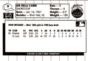 1990 Grand Slam Jackson Mets #9 Joe Delli Carri Back