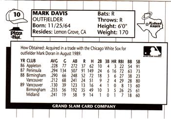 1990 Grand Slam Midland Angels #10 Mark Davis Back