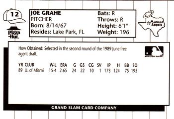 1990 Grand Slam Midland Angels #12 Joe Grahe Back