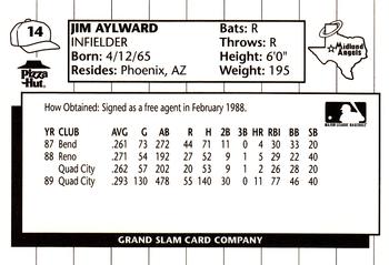 1990 Grand Slam Midland Angels #14 Jim Aylward Back