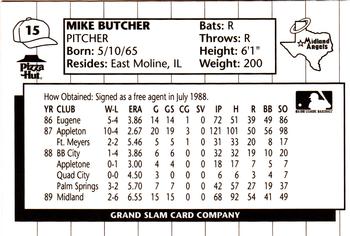 1990 Grand Slam Midland Angels #15 Mike Butcher Back