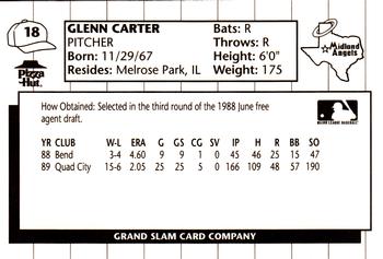 1990 Grand Slam Midland Angels #18 Glenn Carter Back