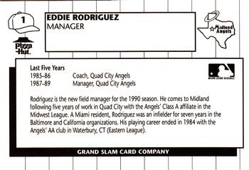 1990 Grand Slam Midland Angels #1 Ed Rodriguez Back