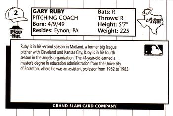 1990 Grand Slam Midland Angels #2 Gary Ruby Back