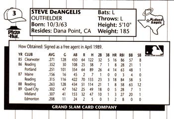 1990 Grand Slam Midland Angels #3 Steve DeAngelis Back