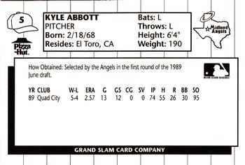1990 Grand Slam Midland Angels #5 Kyle Abbott Back