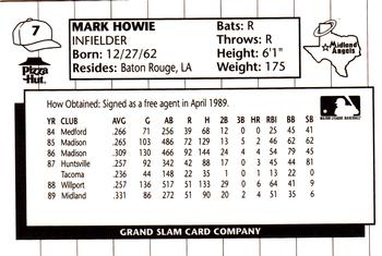 1990 Grand Slam Midland Angels #7 Mark Howie Back