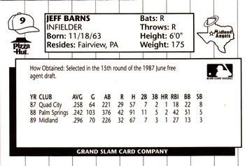 1990 Grand Slam Midland Angels #9 Jeff Barns Back