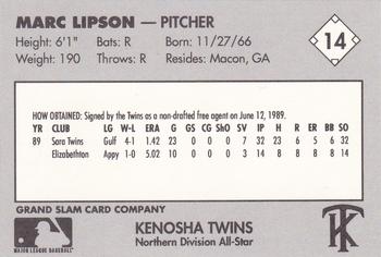 1990 Grand Slam Midwest League All-Stars #14 Marc Lipson Back
