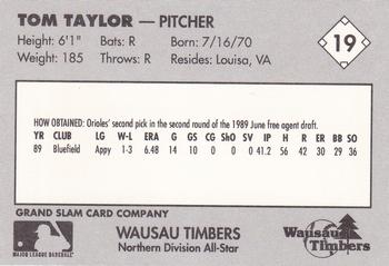 1990 Grand Slam Midwest League All-Stars #19 Tom Taylor Back