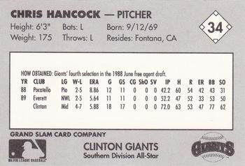 1990 Grand Slam Midwest League All-Stars #34 Chris Hancock Back