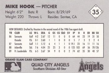 1990 Grand Slam Midwest League All-Stars #35 Mike Hook Back