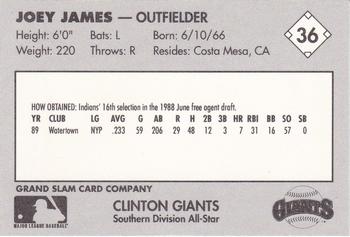 1990 Grand Slam Midwest League All-Stars #36 Joey James Back