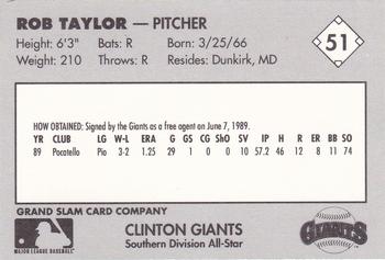 1990 Grand Slam Midwest League All-Stars #51 Rob Taylor Back
