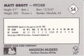 1990 Grand Slam Midwest League All-Stars #54 Matt Grott Back