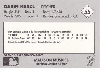 1990 Grand Slam Midwest League All-Stars #55 Darin Kracl Back