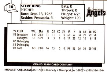 1990 Grand Slam Quad City Angels #10 Steve King Back