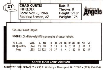 1990 Grand Slam Quad City Angels #21 Chad Curtis Back