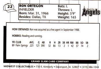 1990 Grand Slam Quad City Angels #22 Ron Ortegon Back