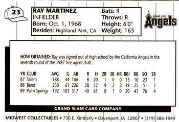 1990 Grand Slam Quad City Angels #23 Ray Martinez Back