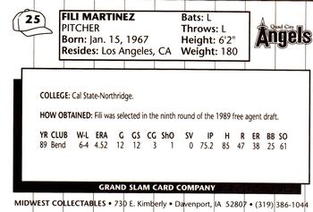 1990 Grand Slam Quad City Angels #25 Fili Martinez Back