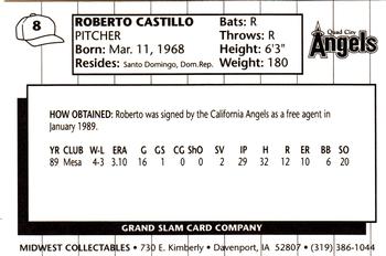 1990 Grand Slam Quad City Angels #8 Roberto Castillo Back