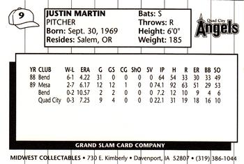 1990 Grand Slam Quad City Angels #9 Justin Martin Back