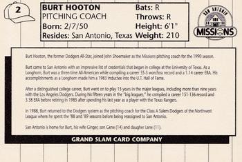 1990 Grand Slam San Antonio Missions #2 Burt Hooton Back
