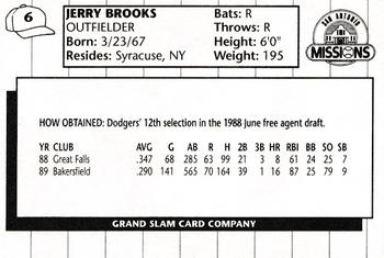1990 Grand Slam San Antonio Missions #6 Jerry Brooks Back