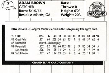 1990 Grand Slam San Antonio Missions #7 Adam Brown Back