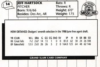 1990 Grand Slam San Antonio Missions #14 Jeff Hartsock Back