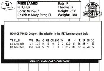 1990 Grand Slam San Antonio Missions #15 Mike James Back