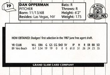 1990 Grand Slam San Antonio Missions #19 Dan Opperman Back