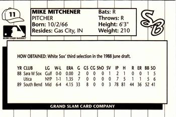 1990 Grand Slam South Bend White Sox #11 Mike Mitchener Back