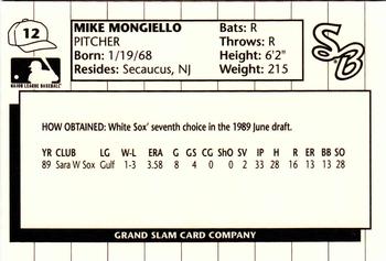 1990 Grand Slam South Bend White Sox #12 Mike Mongiello Back