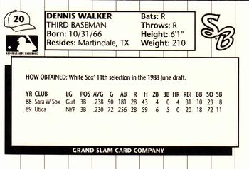 1990 Grand Slam South Bend White Sox #20 Dennis Walker Back