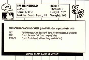 1990 Grand Slam South Bend White Sox #29 Jim Reinebold Back
