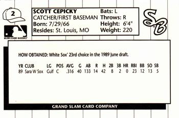 1990 Grand Slam South Bend White Sox #2 Scott Cepicky Back