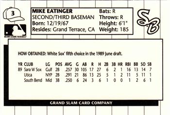 1990 Grand Slam South Bend White Sox #3 Mike Eatinger Back