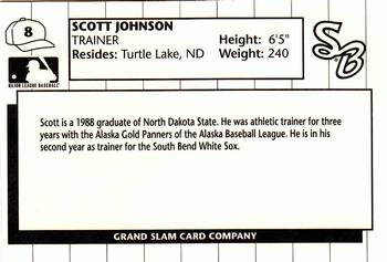 1990 Grand Slam South Bend White Sox #8 Scott Johnson Back