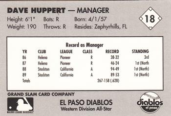 1990 Grand Slam Texas League All-Stars #18 Dave Huppert Back