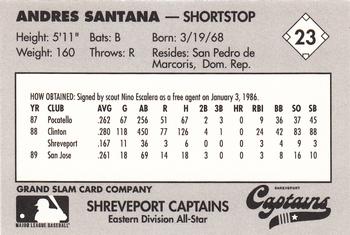 1990 Grand Slam Texas League All-Stars #23 Andres Santana Back