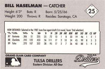 1990 Grand Slam Texas League All-Stars #25 Bill Haselman Back