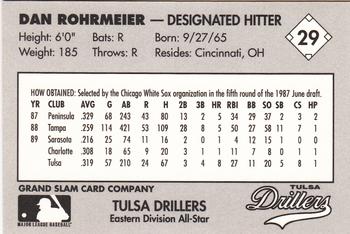 1990 Grand Slam Texas League All-Stars #29 Dan Rohrmeier Back