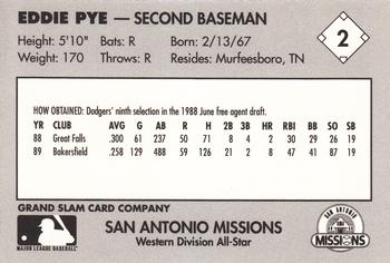 1990 Grand Slam Texas League All-Stars #2 Eddie Pye Back