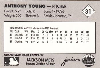 1990 Grand Slam Texas League All-Stars #31 Anthony Young Back