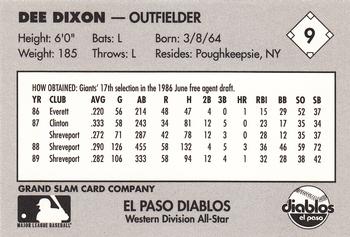 1990 Grand Slam Texas League All-Stars #9 Dee Dixon Back