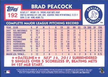 2012 Topps Archives #192 Brad Peacock Back