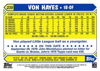 2012 Topps Archives #239 Von Hayes Back